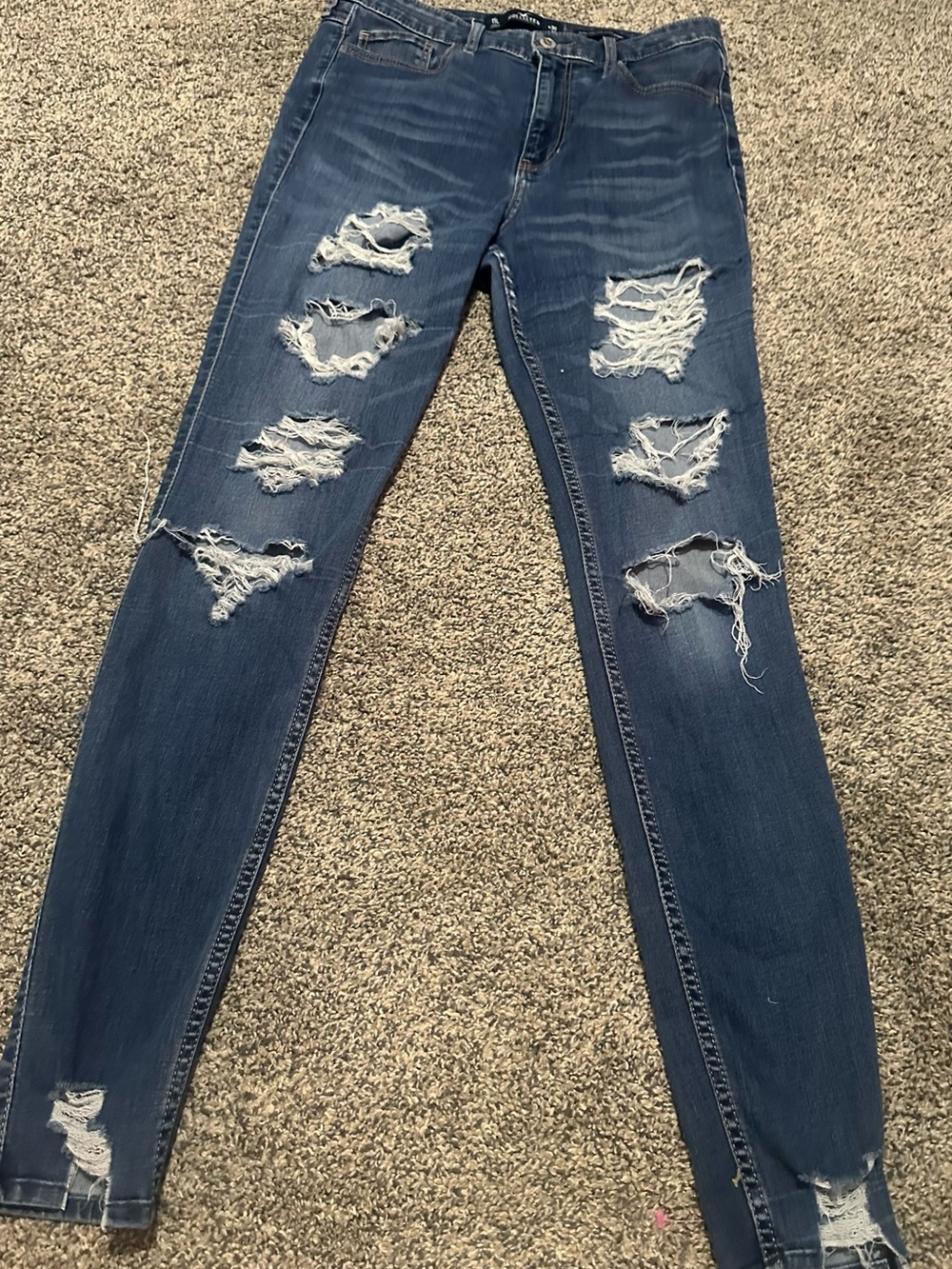 Hollister Womens Distressed Ripped Skinny Jeans - Blue